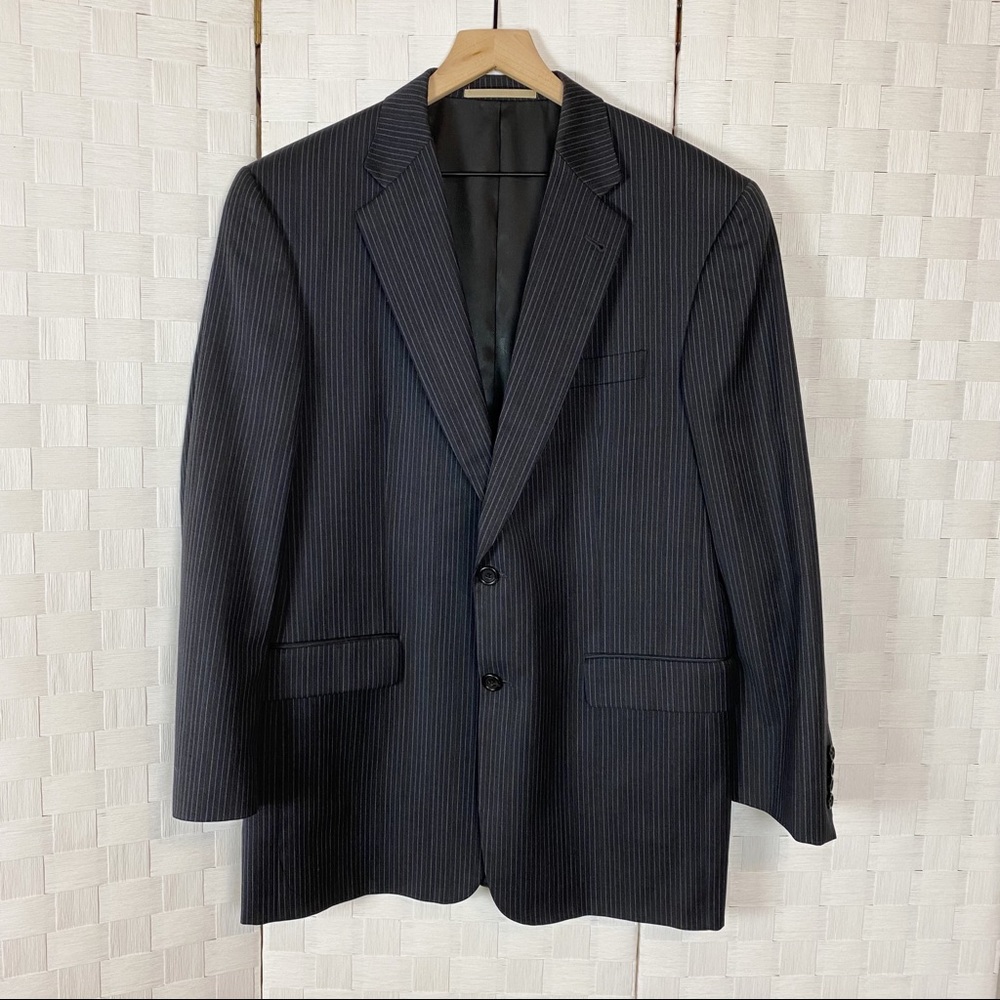 Burberry Dark Grey Stripe Wool Mens Suit Blazer